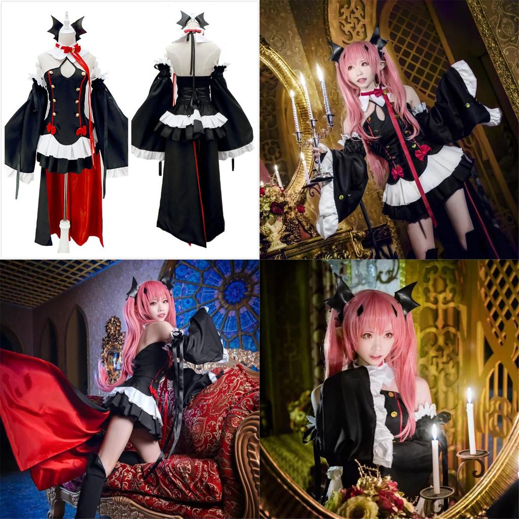 Elegant Seraph Of The End Krul Tepes Vampire Cosplay Costume Dress In Black
