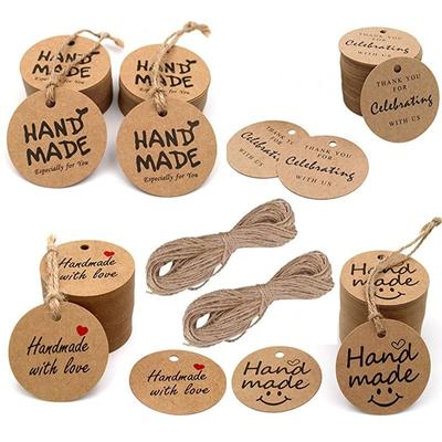 100Pcs Kraft Paper Gift Tags Thank You for Celebrating with Us Labels Handmade with Love for Wedding Party Decoration Packaging Hang Paper