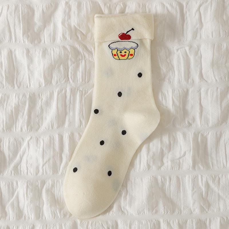 Women's 3D Cartoon Animal Polka Dot Mid-Calf Socks, Korean Sporty Academy Style