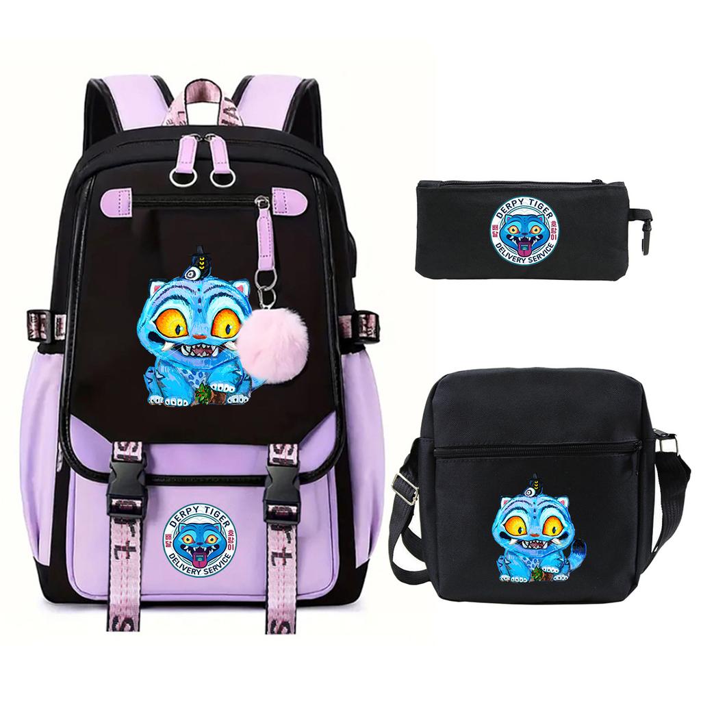 Witch Hunters Cartoon Peripheral Printing Children's Backpack Cross-border New Student School Bag Three-piece Shoulder Bag Pencil Bag