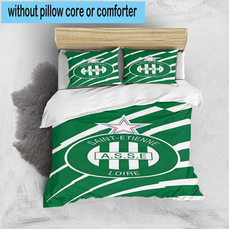 3PCS Green Saint-Etienne Football Bedding Set,Including 1pc Duvet Cover And 2pcs Pillowcases Perfect for Bedroom, Dormitory, Fan Christmas Gift