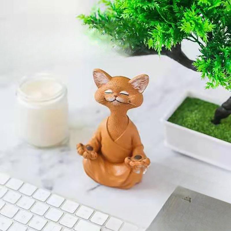 Herzlich lachende Katze Figur Meditation Schwarze Katze Harzfigur Heimdekoration Figur