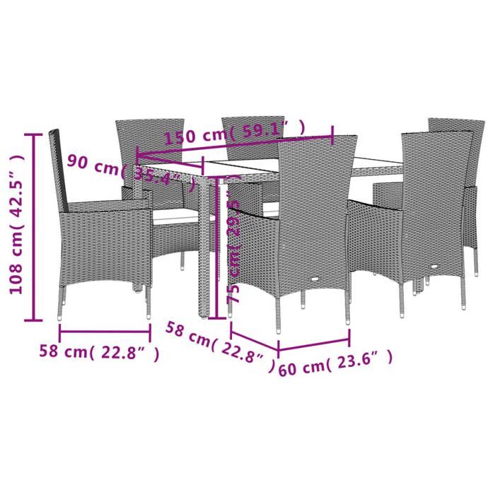 VidaXL Garden Dining Set with Cushions 7 Pcs, Patio Table, Patio Furniture, Outdoor Furniture, Beige 3277572