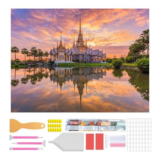 Amyaker Diamond Art Kit Round Beads Diamond Bead Painting Kit Japanese Canvas DIY Handmade Painting Mosaic Art 5D Mosaic Art Diamond Painting Full