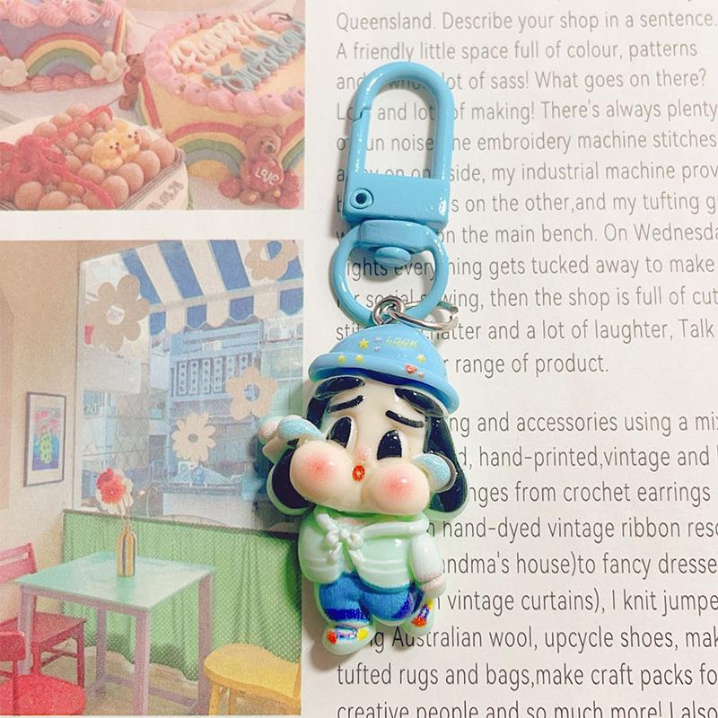 Cute Crying Girl Keychain Cartoon Backpack Decoration Girl Students Key Ring Jewelry Gift