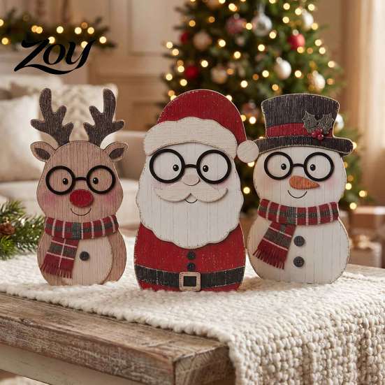 Handcrafted Wood Cat Figurines Christmas Wooden Tabletop Decor, Cute Kitty Figurine, Rustic Farmhouse Animal Gifts Xmas Tiered Tray Ornament