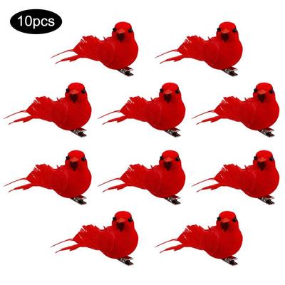10 Pcs Red Cardinals Ornaments Handmade Artificial Birds Clip On Christmas Tree for Christmas Tree Wreaths Garland Decorations