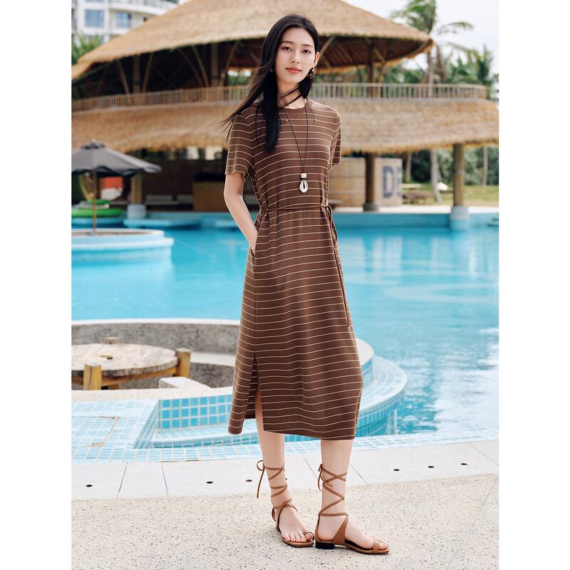 Jiu Zi Anna Cooluri Women's Knitted Striped Slit Waist Dress