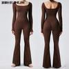 Womens Yoga Bodysuit With Butt Lifting Effect Long Sleeve Full Body Workout Suit Fitness Gym Pilates