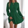 Casual Solid Color Twisted Waist Lantern Long Sleeve A Line Womens Sweater Dress
