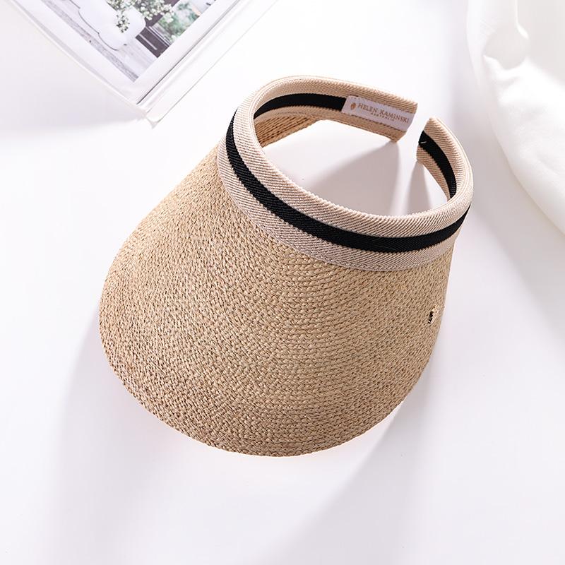 Raffia Straw Visor Hat for Women Wide Brim Summer Sun Hat with Adjustable Headband UV Protection Beach Cap Open Top Sun Visor