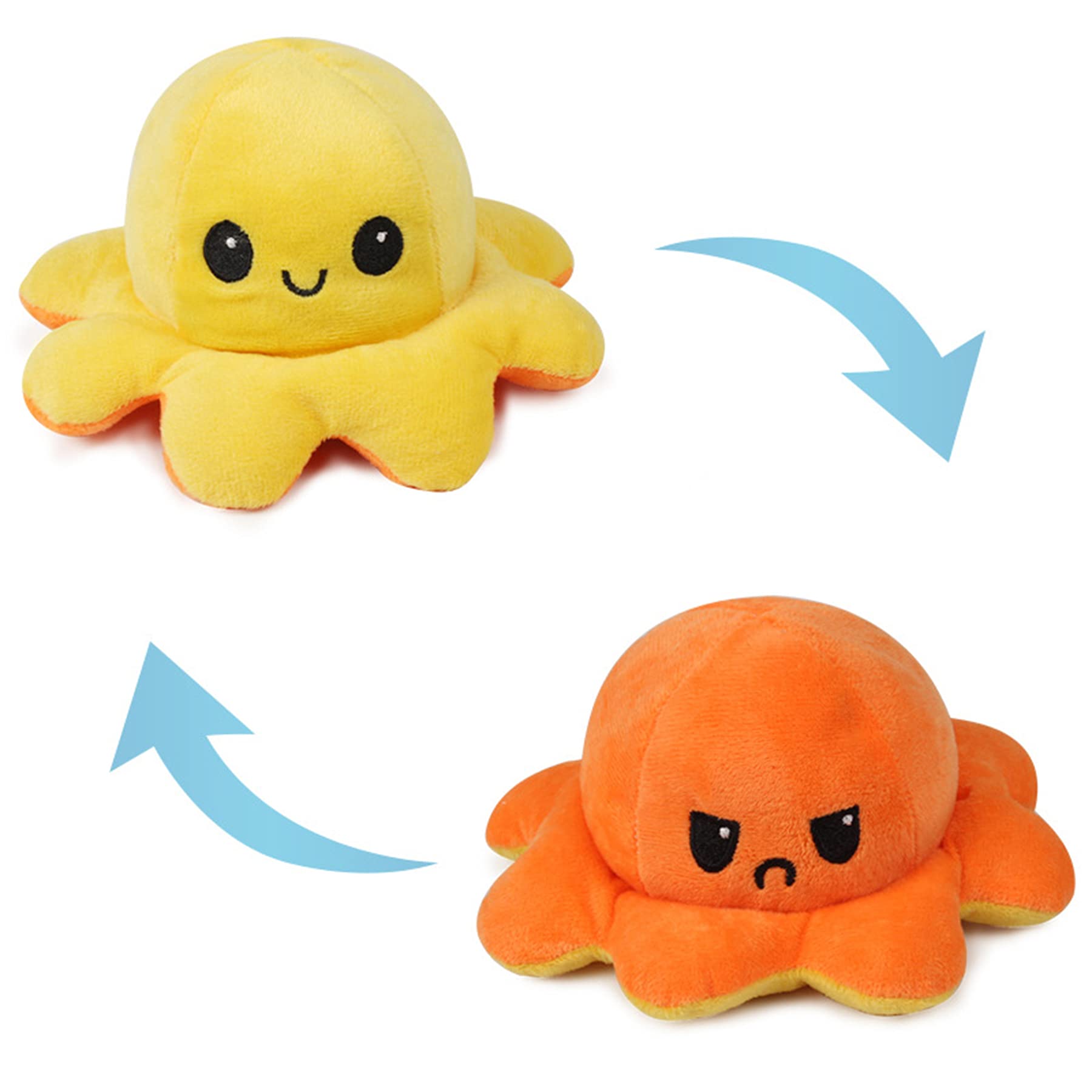 

[SLINX] 30cm Reversible Octopus Plush Toy, Perfect for Birthdays, Gifts, and More, with Angry and Smiling Faces (Orange x Yellow)