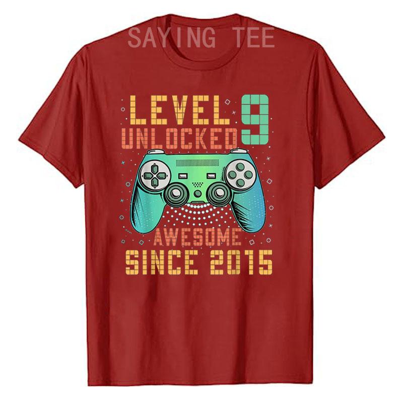 

Level 9 Unlocked Awesome Since 2015 Gaming T-Shirt 9th Birthday 9-Years-Old Boy Gifts Gamer Tee Tops Cool Sons B-day Presents S