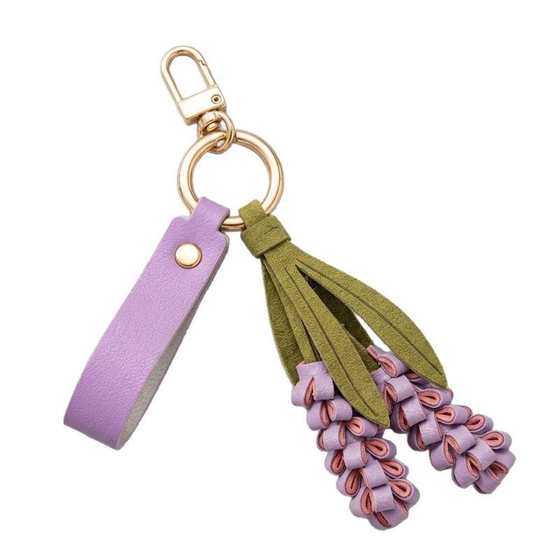 Multi-color PU Leather Flower Keychain 1Pcs Handwoven Portable Pendant Hanger for Backpack Car Key Daily Decor Travel Souvenir