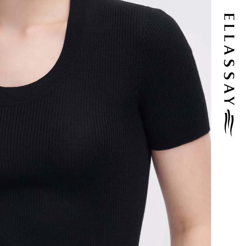 ELLASSAY Women's Mulberry Silk Short Sleeve Knit Top