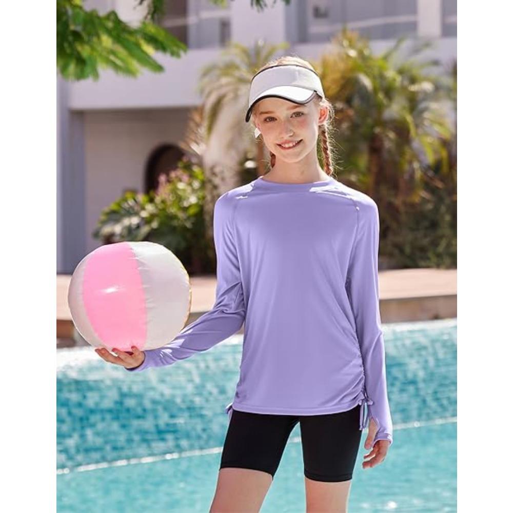 CHARMLEAKS Rash Guard for Girls Long Sleeve Swim Shirt UPF 50+ Sun Protection Teen Girls Swimsuit Athletic Shirts 7-16Y