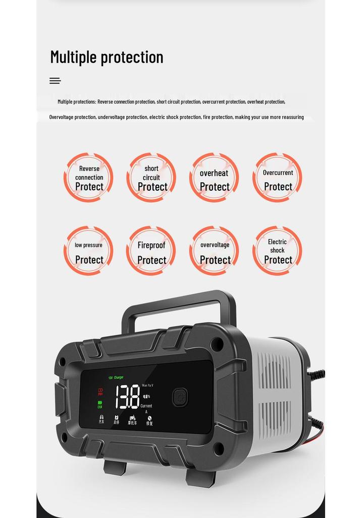 12V Smart Pulse Repair Car & Motorcycle Battery Charger, High-Power Start-Stop Feature
