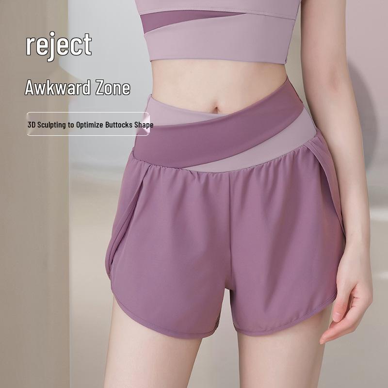 2026 Women's Quick-Dry Color Block Waistband Fitness Shorts - Breathable, Anti-Exposure for Yoga, Running & Training.