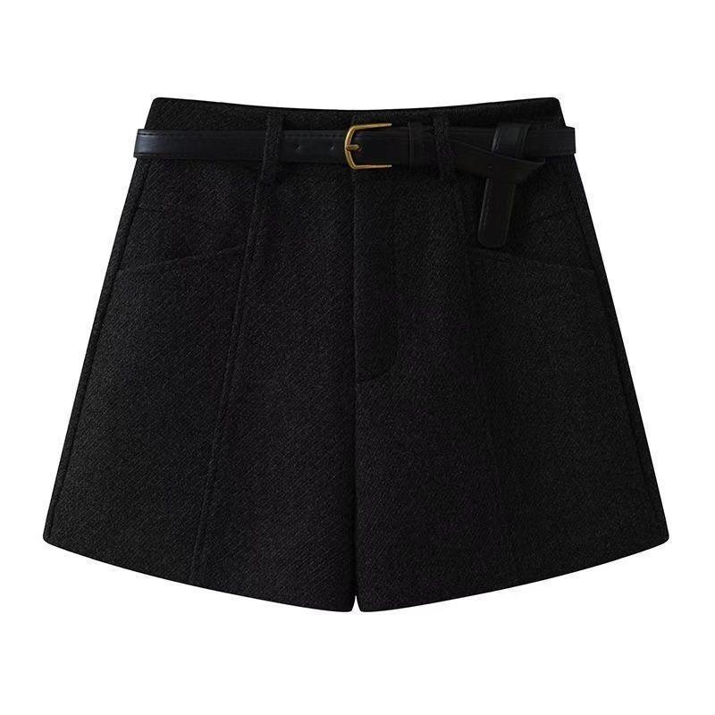 

2025 Women s High-Waisted Three-Quarter Bootcut Shorts, Slimming, Versatile, Dark Gray/Black, Loose Fit L (105-120 lbs) чёрный