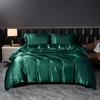 Solid Silk Bedding Set with Duvet Cover Bed Sheet Pillowcases Luxury Satin Single Double Bedsheet King Queen Twin Size