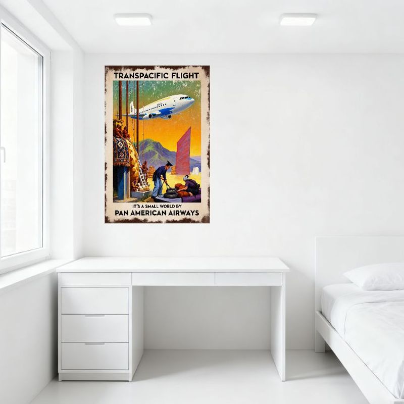 Vintage Pan American Airways Transpacific Flight Metal Tin Sign Retro Aviation Propaganda Art Wall Decor for Bar Club Home Man C