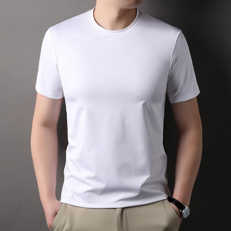 Polo Silkworm Ice Silk Short-Sleeved T-Shirt Round Neck Breathable Cool Thin Inner Half-Sleeved Trendy Men'S Bottoming Shirt