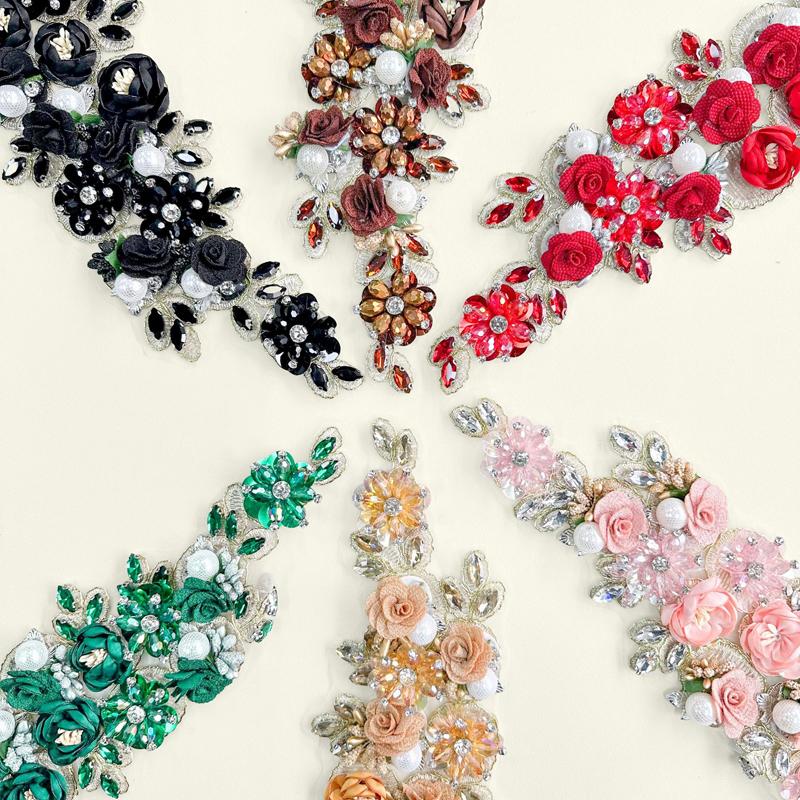 Big Rhinestone 3D Flower Applique for Sewing Clothing Headbands Diy Craft Party Decoration Fabric Trim