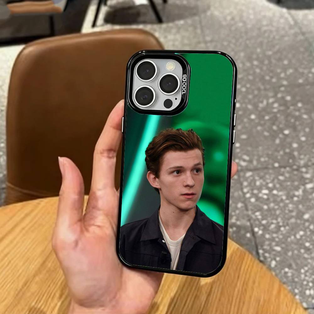 Handsome British Actor Tom Holland   Phone Case For iPhone17,16,15,14,13,12,11 Plus,Pro Max Colored Silver Plated Inside Cover