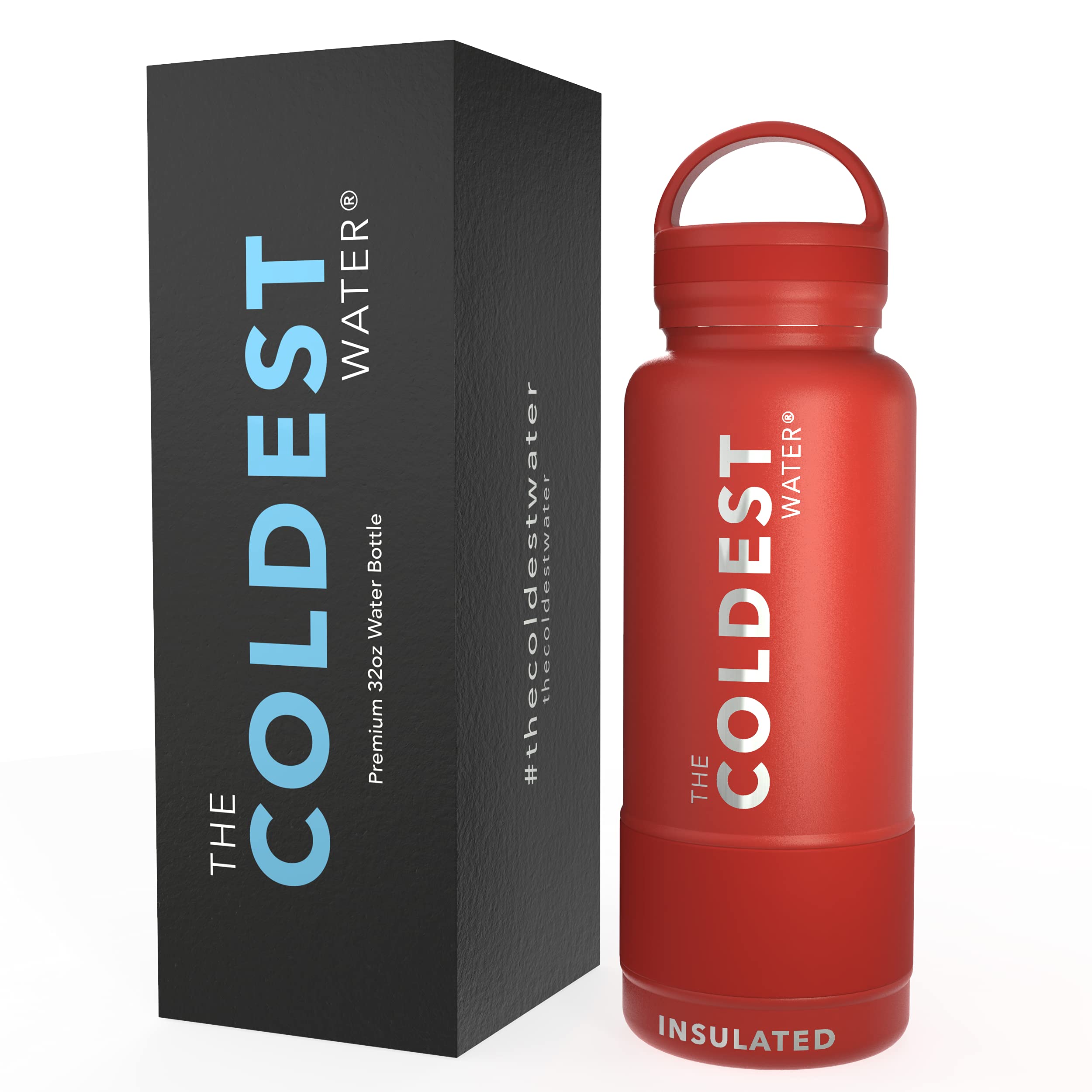 

Изолированная спортивная бутылка The Coldest Water: Сохраняет лед горячим в течение 36 часов, вакуумная изоляция, для питья непосредственно, все сезоны (Красный, 32 унции (945 мл))