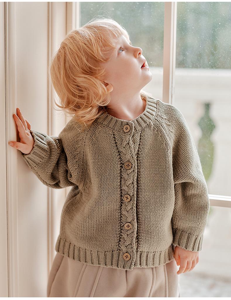 Xika Ti Boys' Wool Knit Cardigan - Stylish Children's Sweater for Autumn/Winter 2025