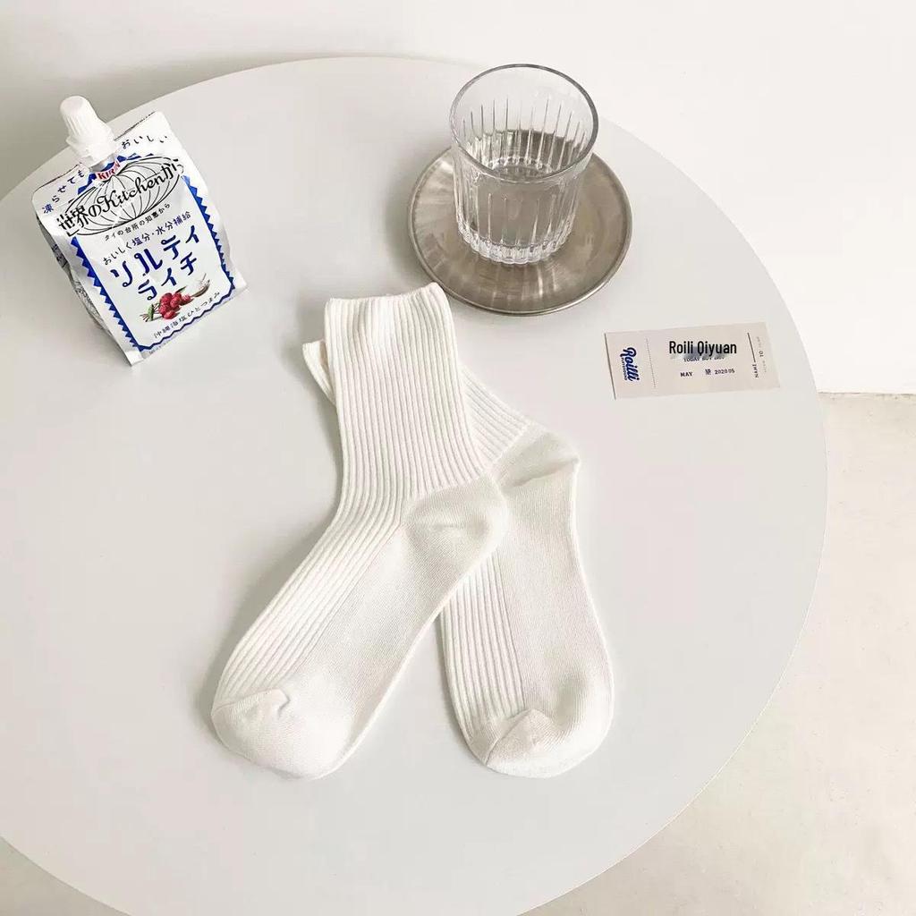 Women's Mid-Calf Socks - Japanese Korean Style, Solid Color, Casual, Versatile, College, Internet Celebrity Trend