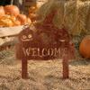 Halloween Landscape Accents Rusty Metal Pumpkin Garden Stake, Spooky Evil Face Welcome Yard Sign, Silhouette Stakes Outdoor Decorative Lawn