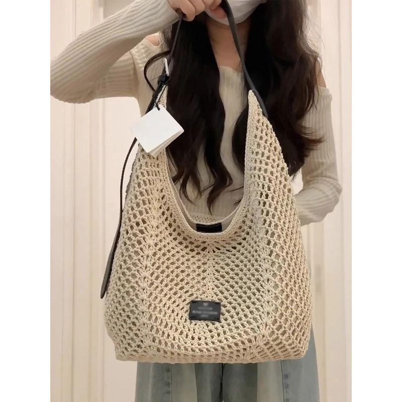 

Malmine Krins Bag Women s 2025 New Arrival Seaside Beach Woven Bag Large Capacity Underarm Bucket Bag Beige