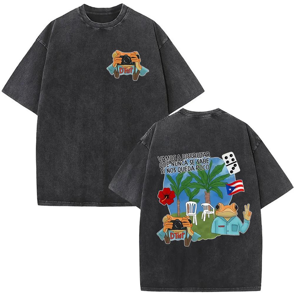 Gewaschenes Vintage Rapper Bad Bunny T-Shirt Debi Tirar Mas Fotos DTMF Welttournee T-Shirts Herren Damen Mode Hip Hop Rundhals-T-Shirts