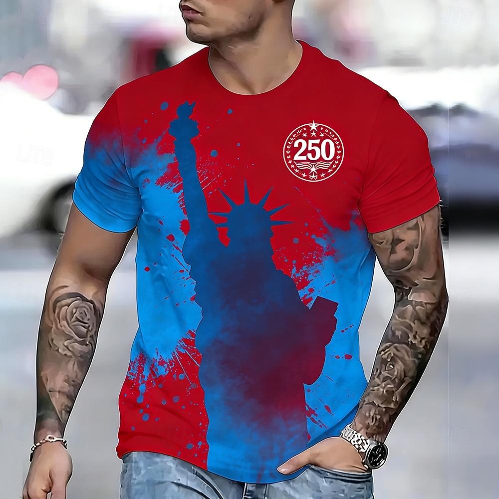 America's 250th Anniversary Men's American US Flag Eagle Statue Of Liberty T Shirt Short Sleeve T Shirt 3D Print Crew Neck Shirt