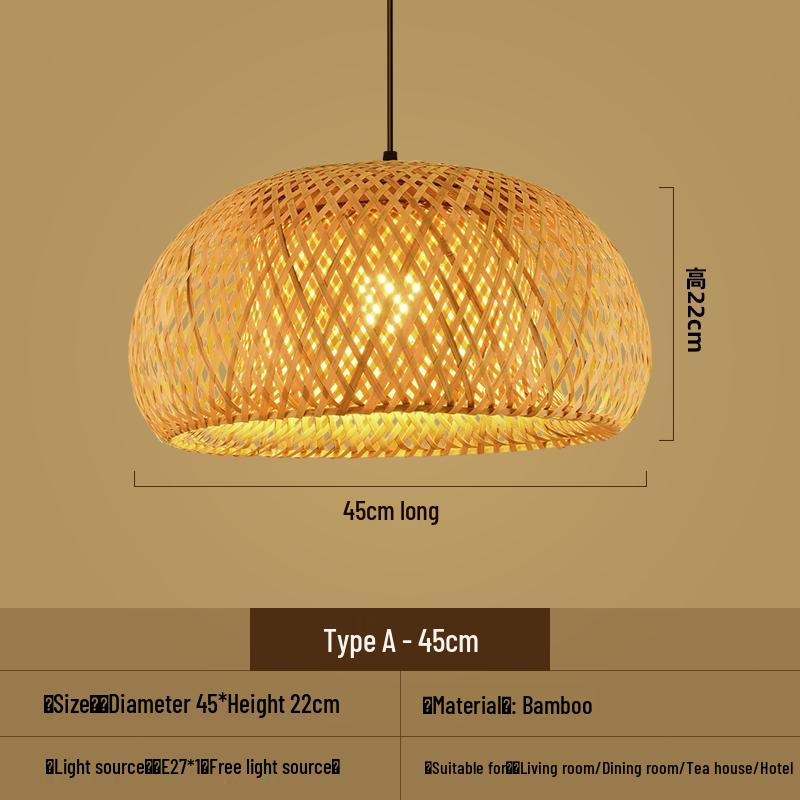 Bamboo Woven Pendant Light - Japanese Lantern for Dining, Restaurant, or Tea Room. Rattan Straw Hat Lampshade with New Chinese Art Design.