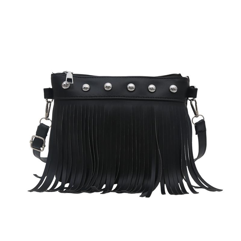Tassel bag women's bag retro rivet shoulder messenger bag niche design small square bag