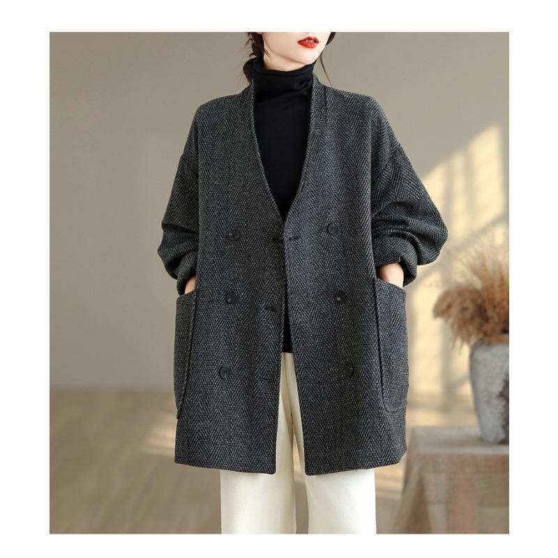 DIMANAF 2025 New Autumn Winter Plus Size Women Coats Jackets Thick Loose Casual Vintage Lady Outerwear