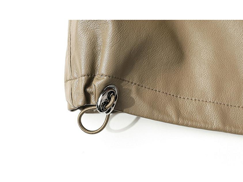 Women's Spring Hooded PU Leather Jacket - Short Style for Middle-Aged and Elderly Ladies