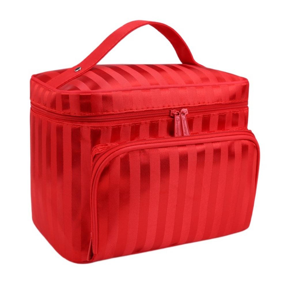 

Косметичка большой вместимости в полоску, ручной дорожный органайзер, сумка для макияжа, хранение косметики красный