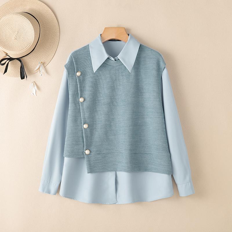 ZANZEA Women Caual Turn Down Collar Long Sleeve Autumn Patchwork Blouse