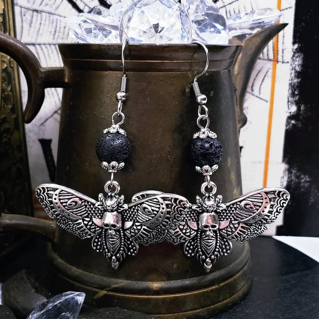 DEATHS HEAD MOTH Goth Earrings Cool Insect Earrings for Samhain,Creepy Novelty Halloween Earrings,Goth Jewelry for Birthday Gift