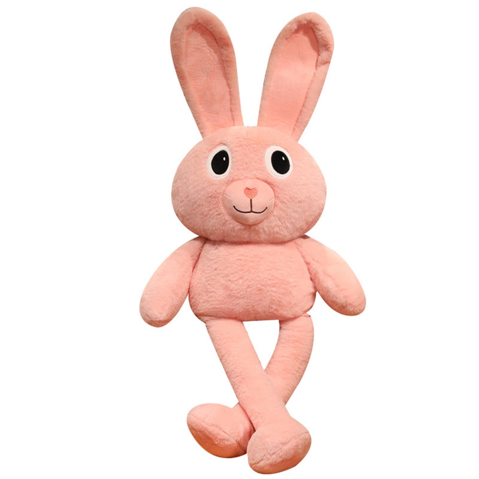 Adorable Cartoon Long Ear Rabbit Plush Doll Soft Stuffed Toy Pillow Adjustable розовый