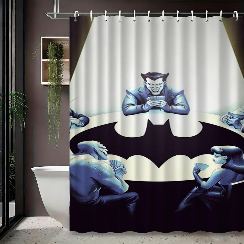 Batman & Harley Quinn Monochrome City Waterproof Shower Curtain, Superhero Bathroom Decor For Fans
