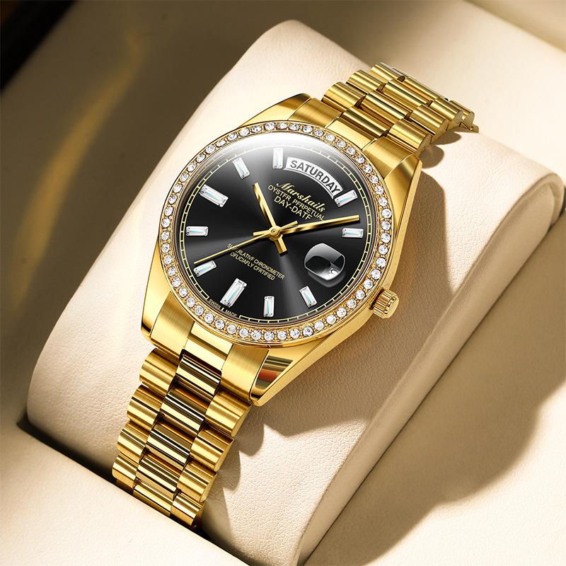 

Модные кварцевые парные часы Мужские деловые спортивные часы 30 м водонепроницаемые светящиеся классический календарь креативные часы женские наручные часы Women золотой/чёрный