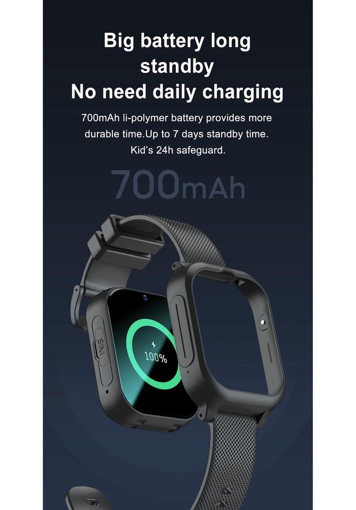 Kids' 4G Smartwatch with GPS, Large Display, and Wearable Necklace Design - Model K26H