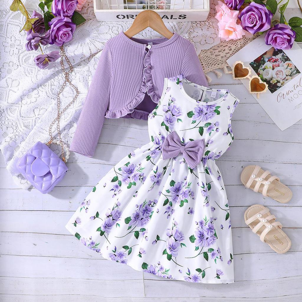 Kinder 2-8Y Röcke Frühling und Herbst Modelle Baby Bunte Neckholder Kleid + Einfarbig Jacke Mode Baby Anzug