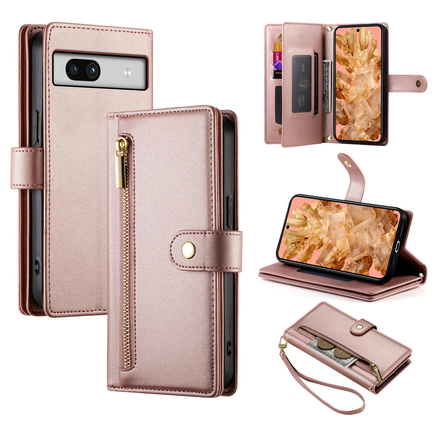 

DF-011 For Google Pixel 8 Case Crossbody Leather Phone Cover with Zipper Wallet Card Slots B