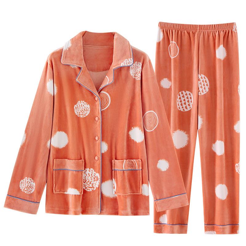 Island Fleece Pajamas Women'S Winter Thickened Fleece Winter Flannel Coral Fleece Loungewear Thin Fleece Autumn And Winter Suit