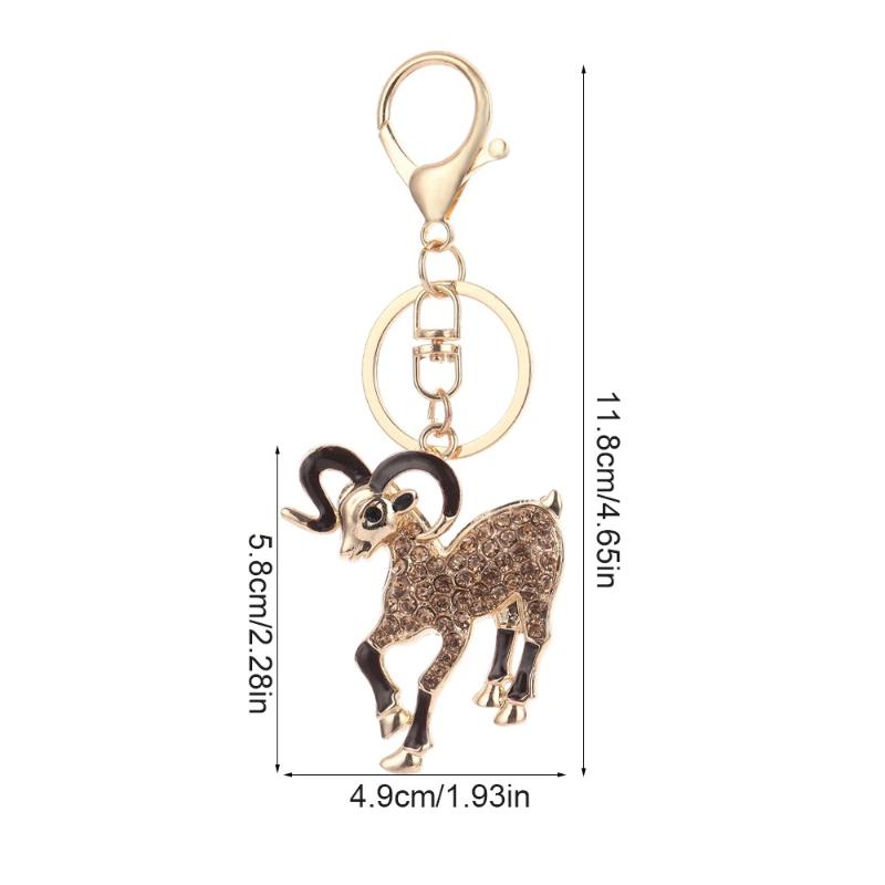 Animal Design Goat Sheep Rhinestone Keychain Shiny Crystal Alloy Key Ring Lovely Bag Pendant for Car Key Schoolbag Decor